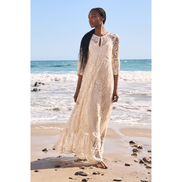 $670 Johnny Was Harper Recycled Lace Maxi Dress in Ecru Small NEW